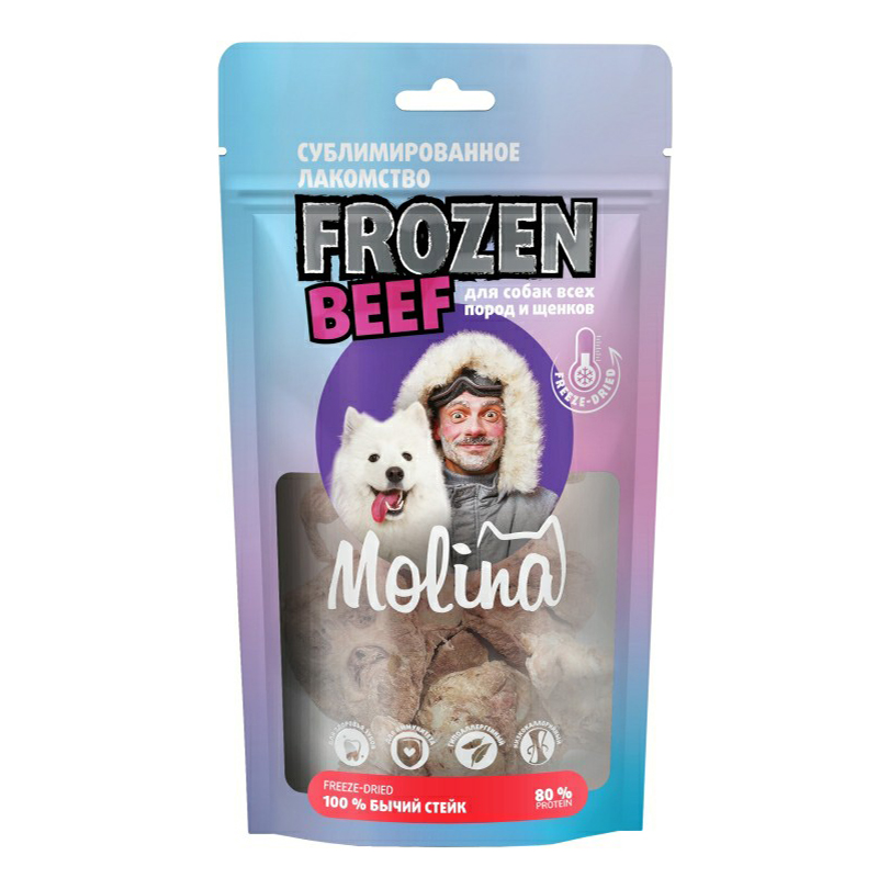 фото Лакомства для собак molina frozen beef с бычьим стейком, 55 г