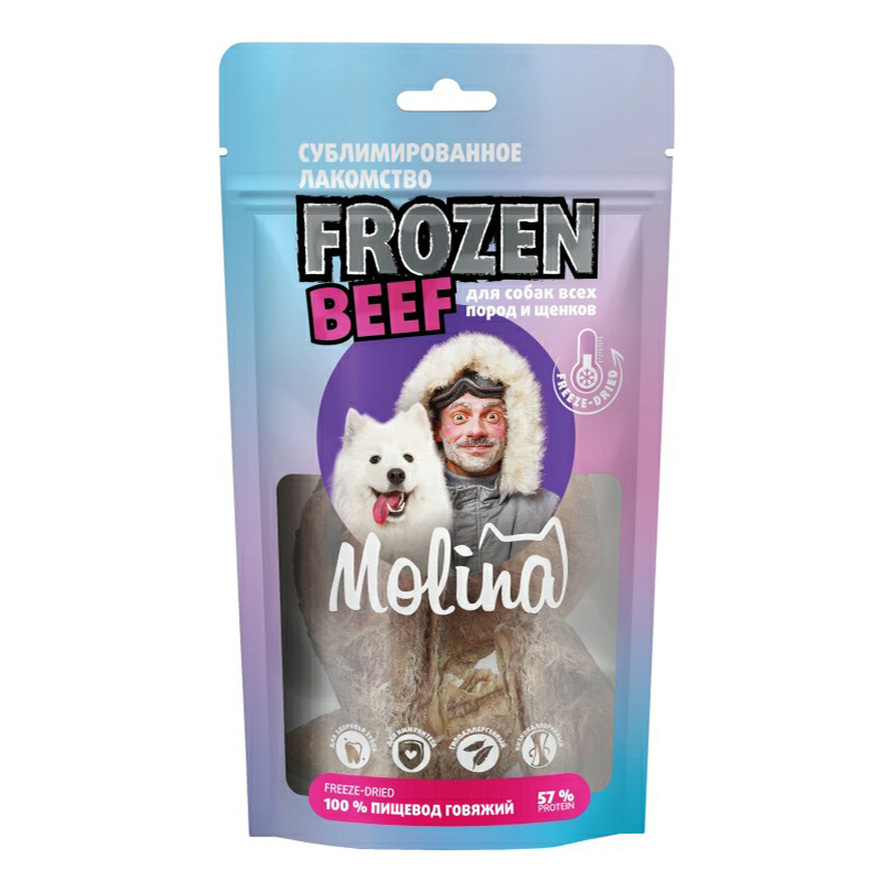 фото Лакомства для собак molina frozen beef с говяжьим пищеводом 32 г