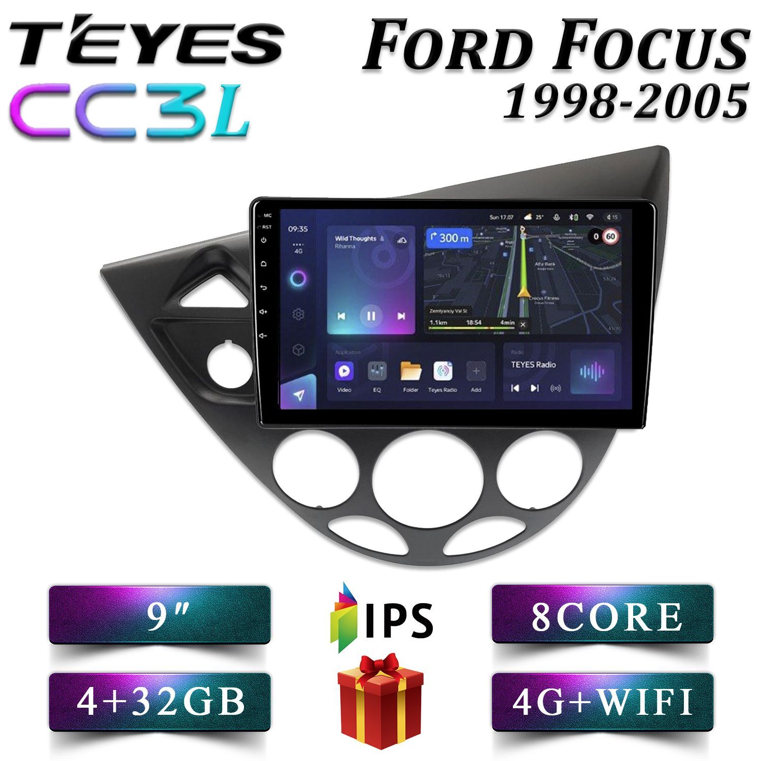 

Штатная автомагнитола Teyes CC3L 4+32GB 4G Ford Focus 1 Форд Фокус android, CC3L 4+32