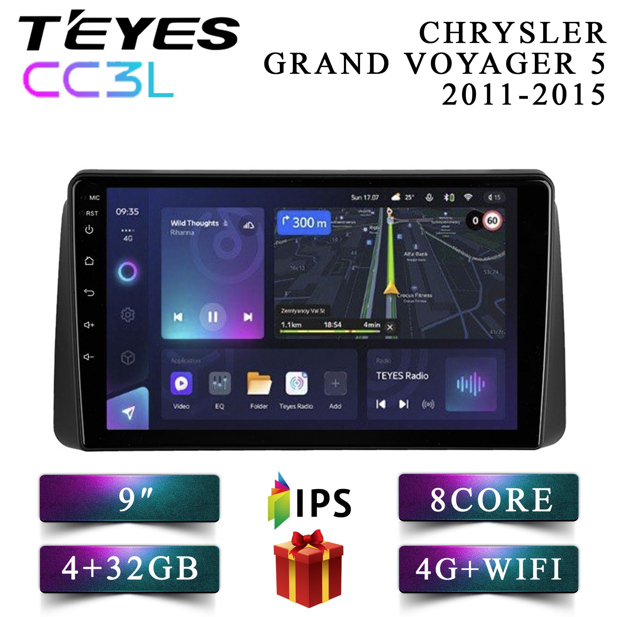 

Штатная магнитола Teyes CC3L 4+32GB 4G Chrysler Grand Voyager 5 Крайслер Гранд Вояджер 5, CC3L 4+32