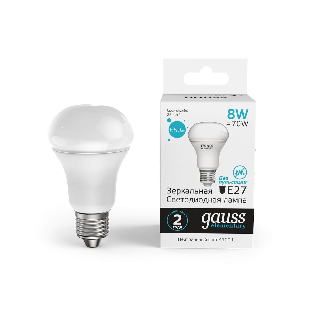 

Лампа Gauss LED Elementary R63 8W E27 4100K 63228, GAUSS