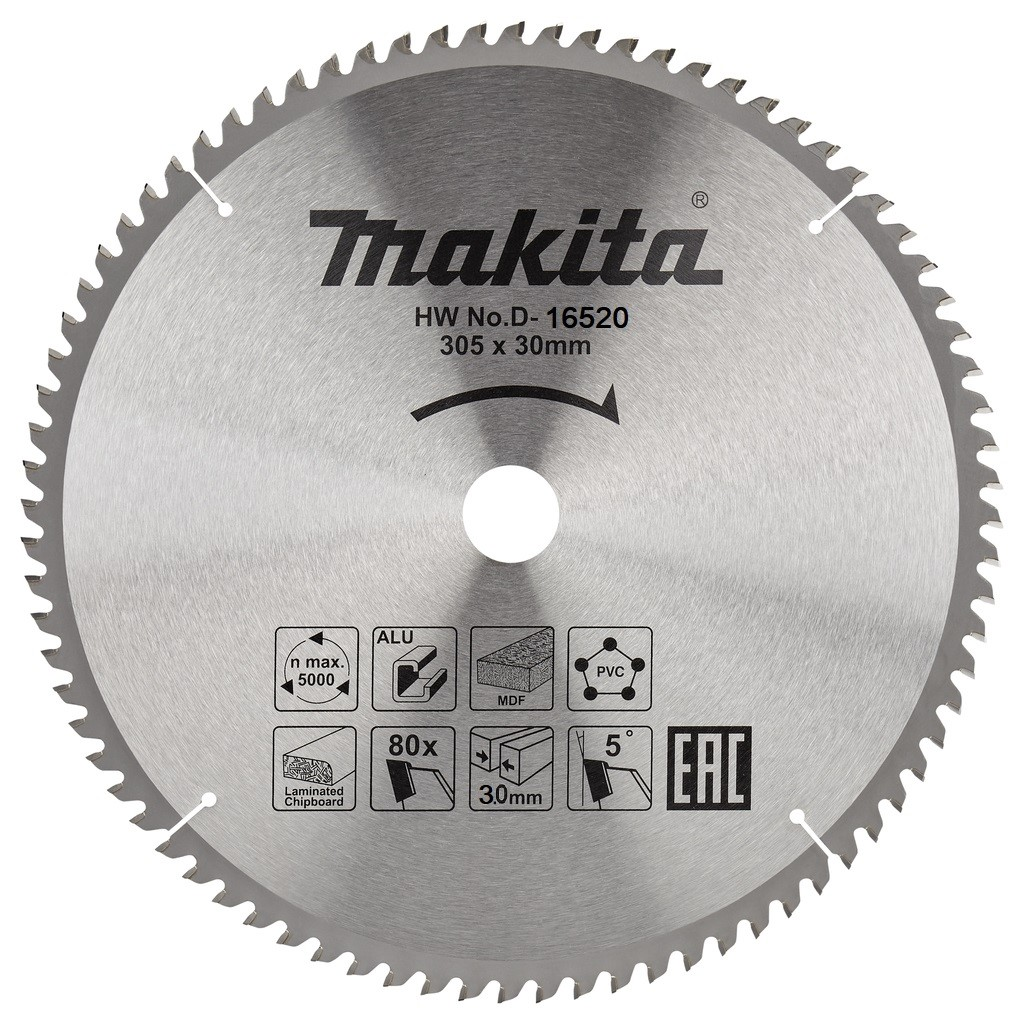 Пильный диск для алюминия Makita STANDART 305х30х2.2х80T, D-16520