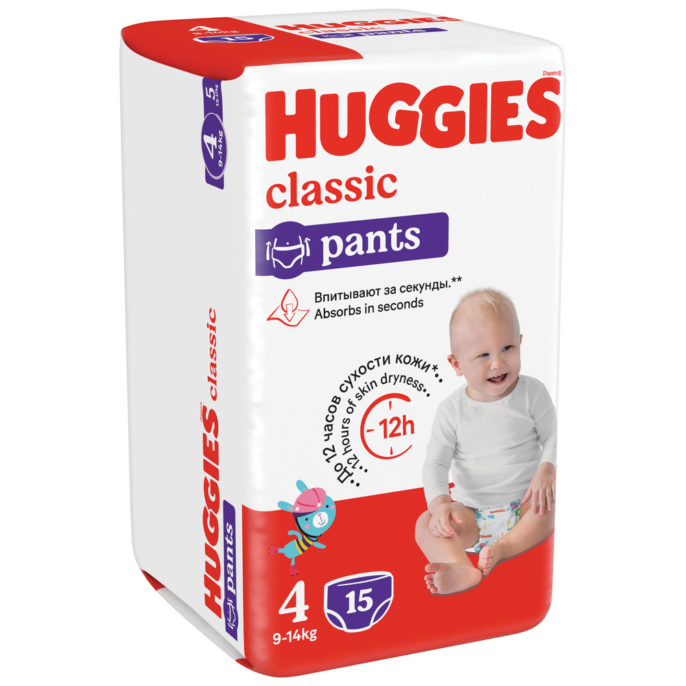 

Подгузники-трусики Huggies Classic 9-14 кг, 4 размер, 15 шт