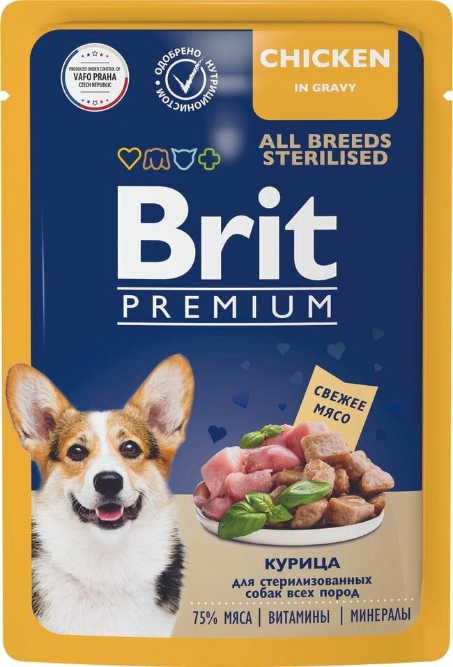 

Влажный корм для собак Brit Premium, для стерилизованных, с курицей, 85 г