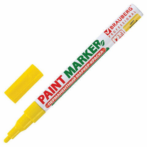 

Маркер-краска лаковый (paint marker) 2 мм, желтый, Brauberg PROFESSIONAL, 150863, 12 шт