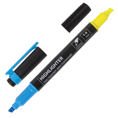 

Текстовыделитель двусторонний Brauberg, желтый ГОЛУБОЙ, линия 1-4 мм, 150842, 12 шт, Разноцветный