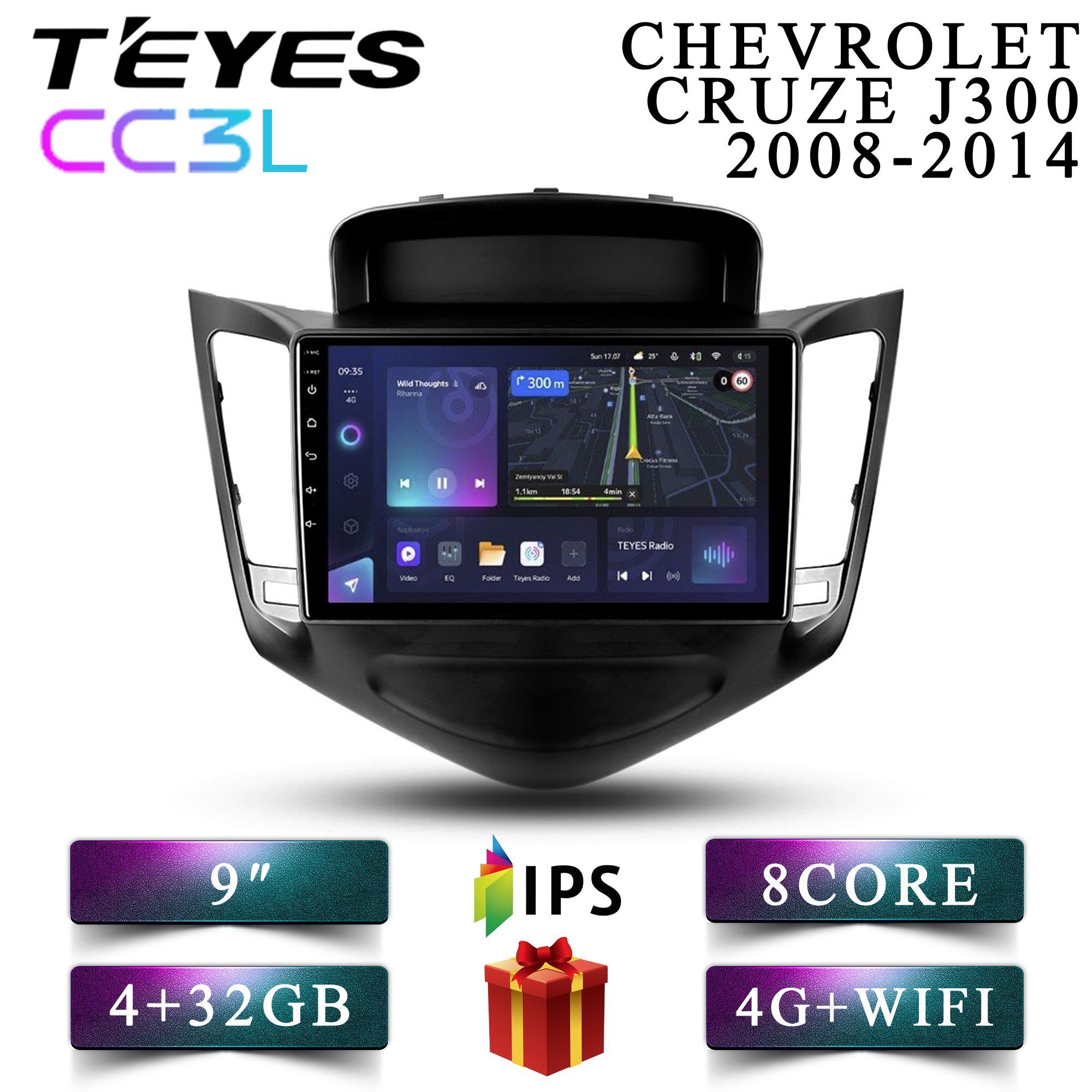 

Штатная автомагнитола Teyes CC3L 4+32GB 4G Chevrolet Cruze 1 Шевроле Круз android, CC3L 4+32