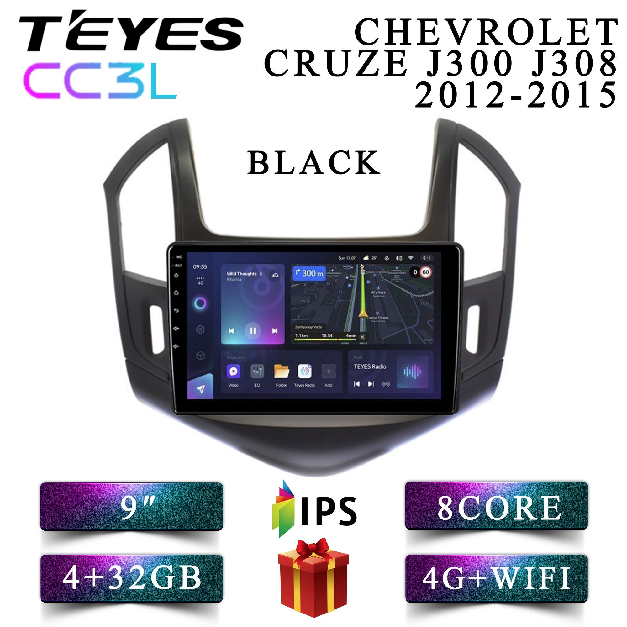 

Штатная магнитола Teyes CC3L 4+32GB 4G Chevrolet Cruze Black Шевроле Круз Черный android, CC3L 4+32