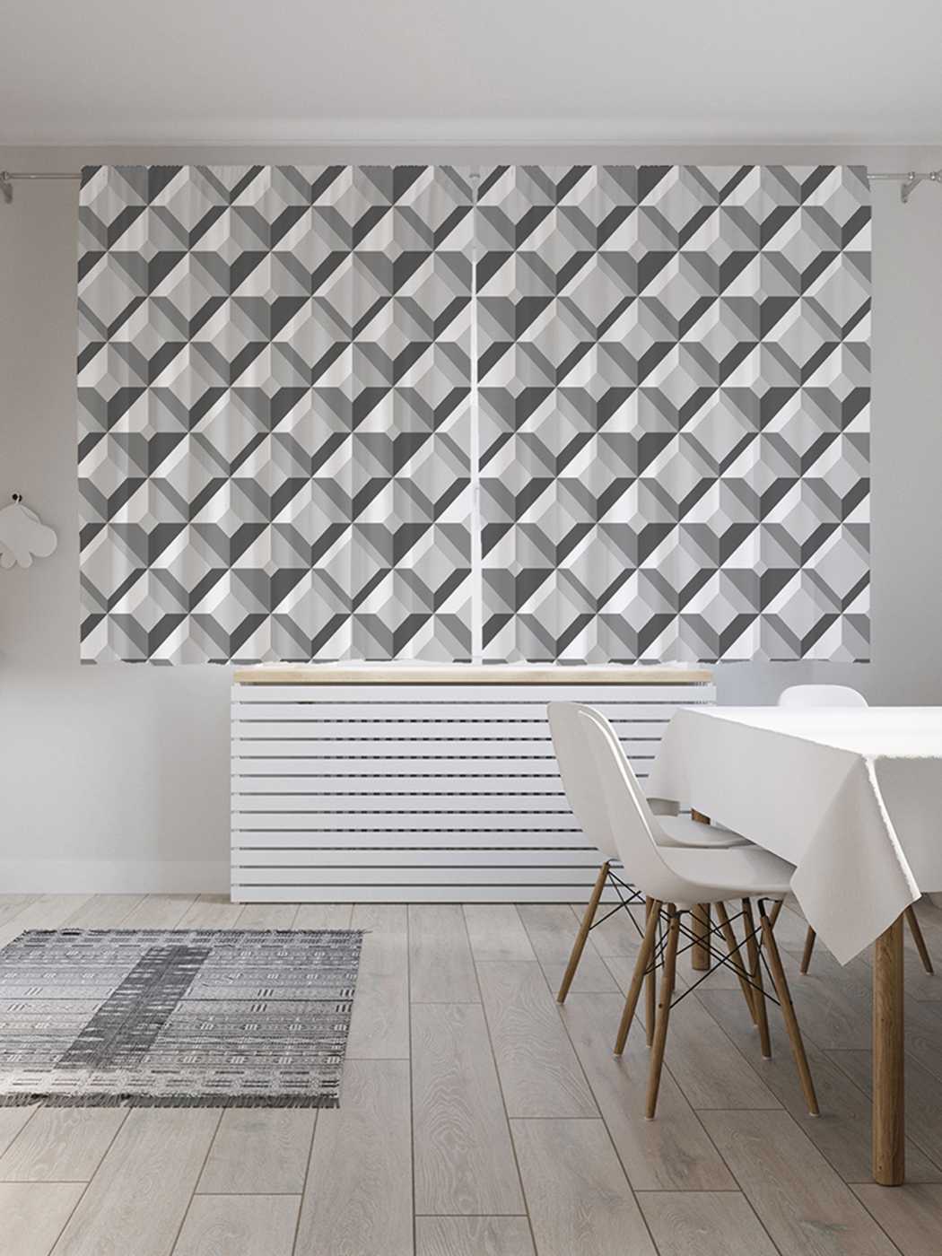 фото Классические шторы joyarty "мраморные клетки", серия oxford delux, 2 полотна 145x180 см