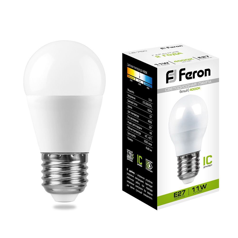 фото Лампа светодиодная feron lb-750 25950 (11w) 230v e27 4000k g45 упаковка 10 шт.