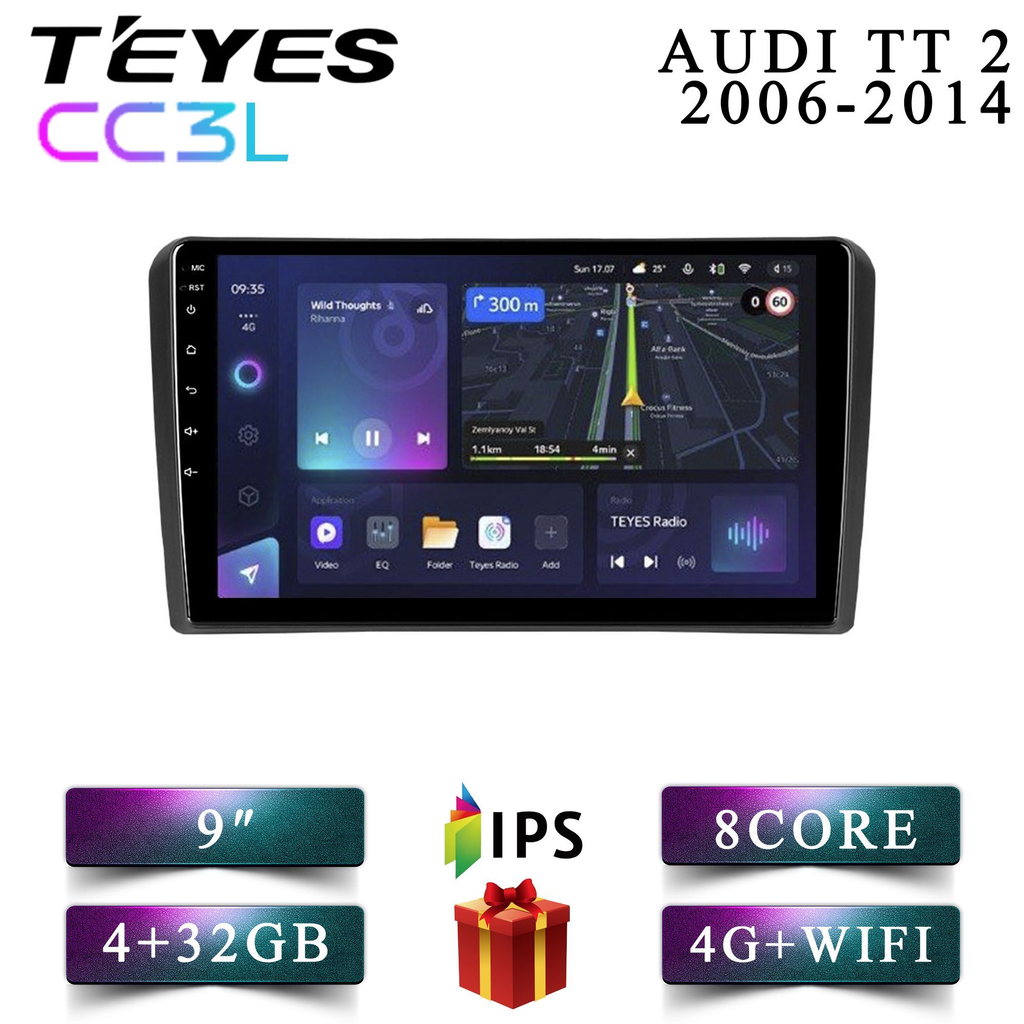 

Штатная автомагнитола Teyes CC3L/ 4+32GB/ 4G/ Audi TT 2/ Ауди ТТ 2 android, CC3L 4+32