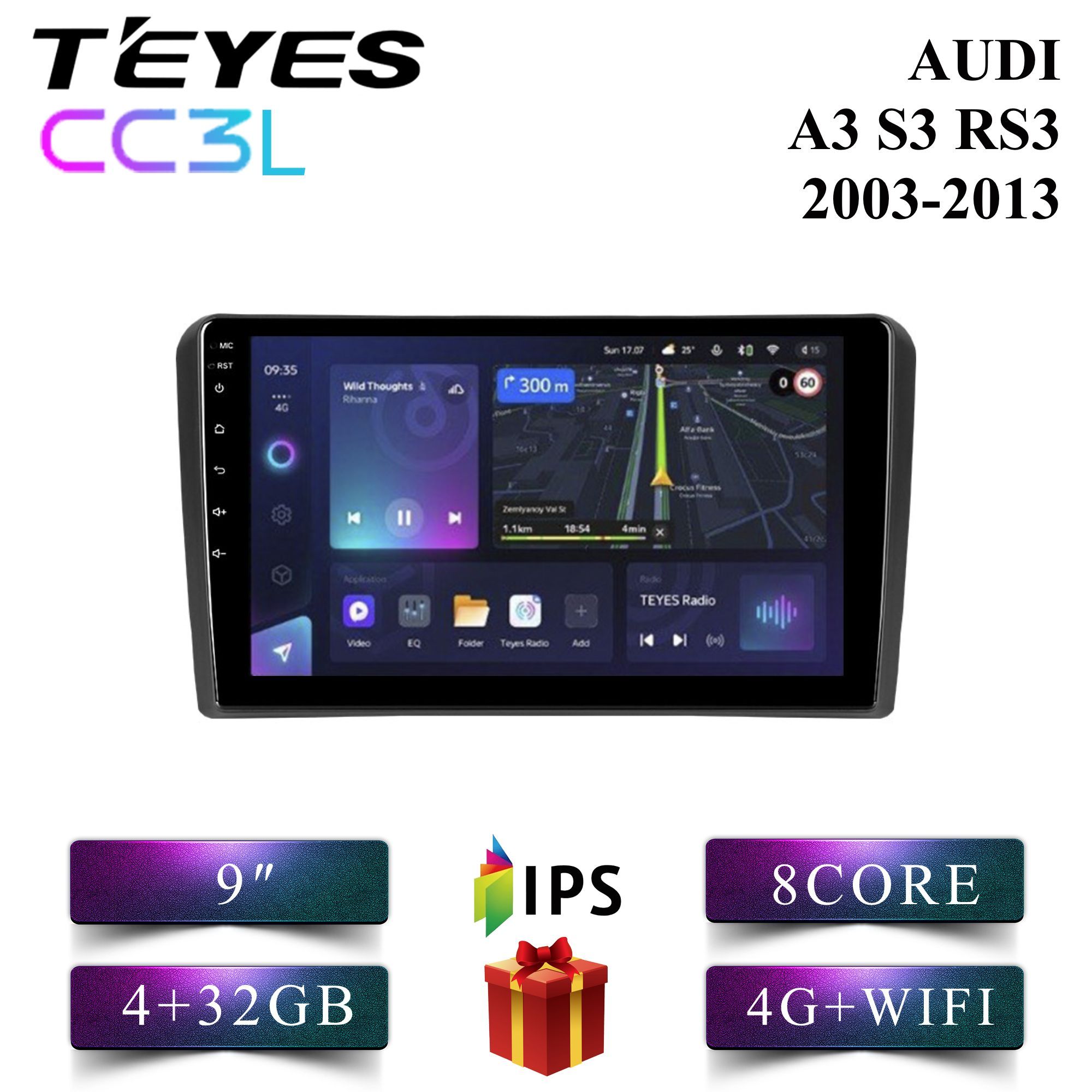 

Штатная автомагнитола Teyes CC3L/ 4+32GB/ 4G/ Audi A3/ S3/ RS3/ Ауди А3/ С3/ РС3 android, CC3L 4+32