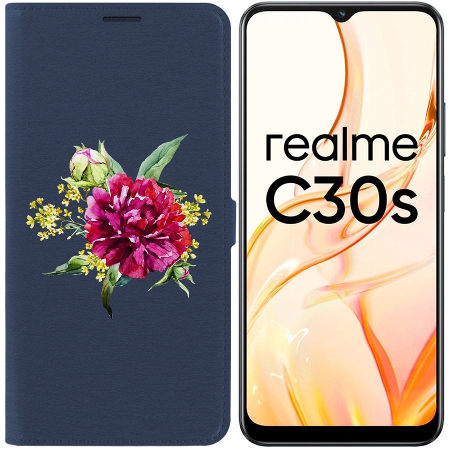 

Чехол-книжка Eco Book для Realme C30s Цветочная акварель, Синий