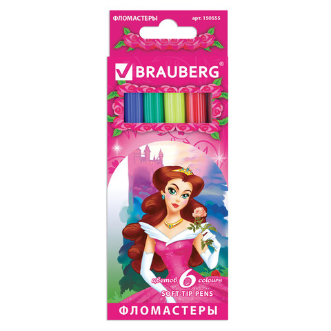 

Фломастеры Brauberg Rose Angel, 6 цветов, 150555, 12 шт, Коричневый;красный;желтый;зеленый;синий;черный