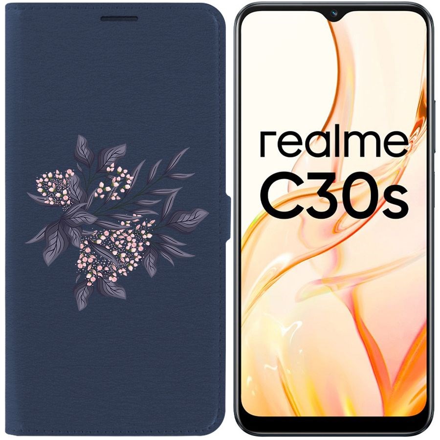 

Чехол-книжка Eco Book для Realme C30s Розовые бутоны, Синий