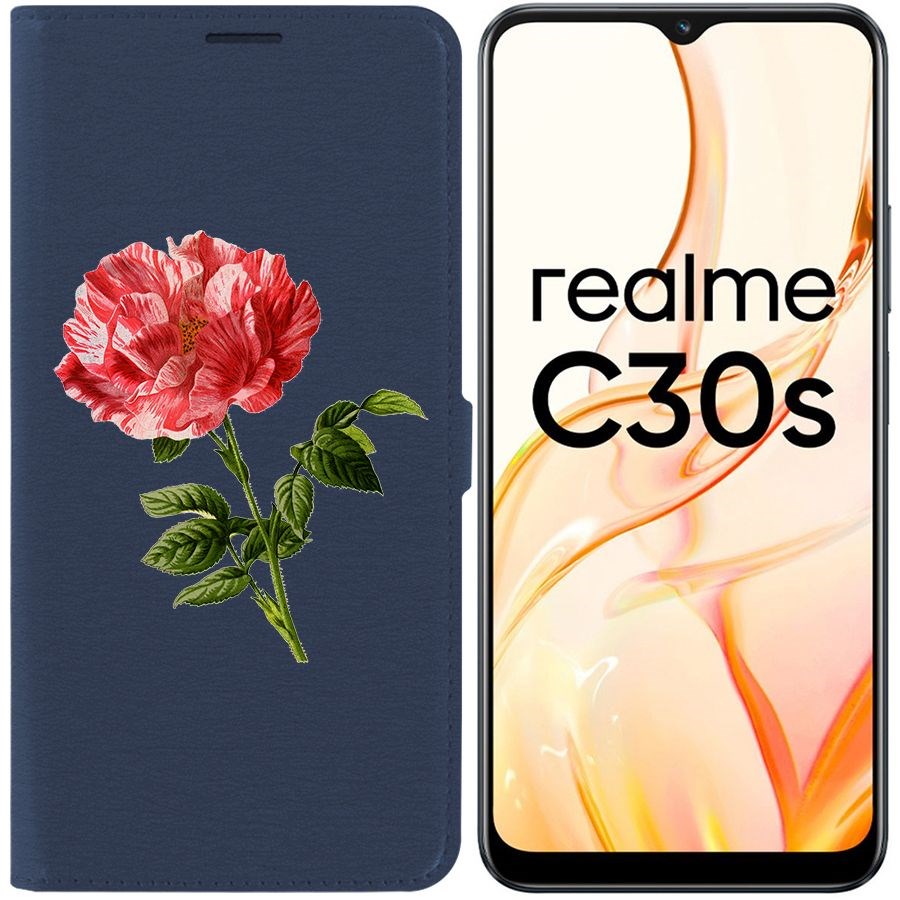 

Чехол-книжка Eco Book для Realme C30s Рисованная роза, Синий