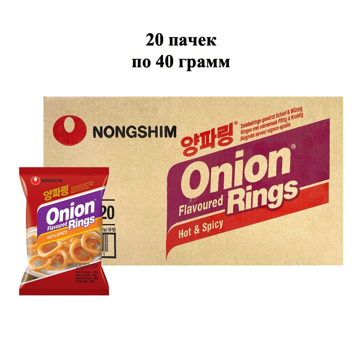 Чипсы Nongshim луковые кольца с перцем, 40 г x 20 шт