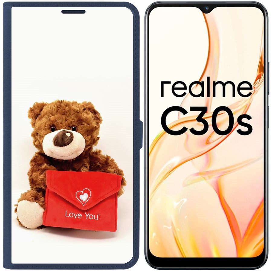 

Чехол-книжка Eco Book для Realme C30s Медвежонок тебя любит, Синий