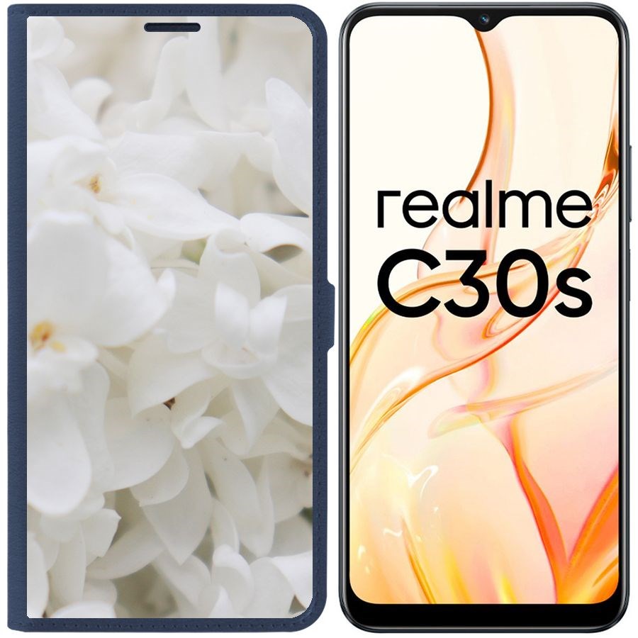 

Чехол-книжка Eco Book для Realme C30s Белые лилии, Синий