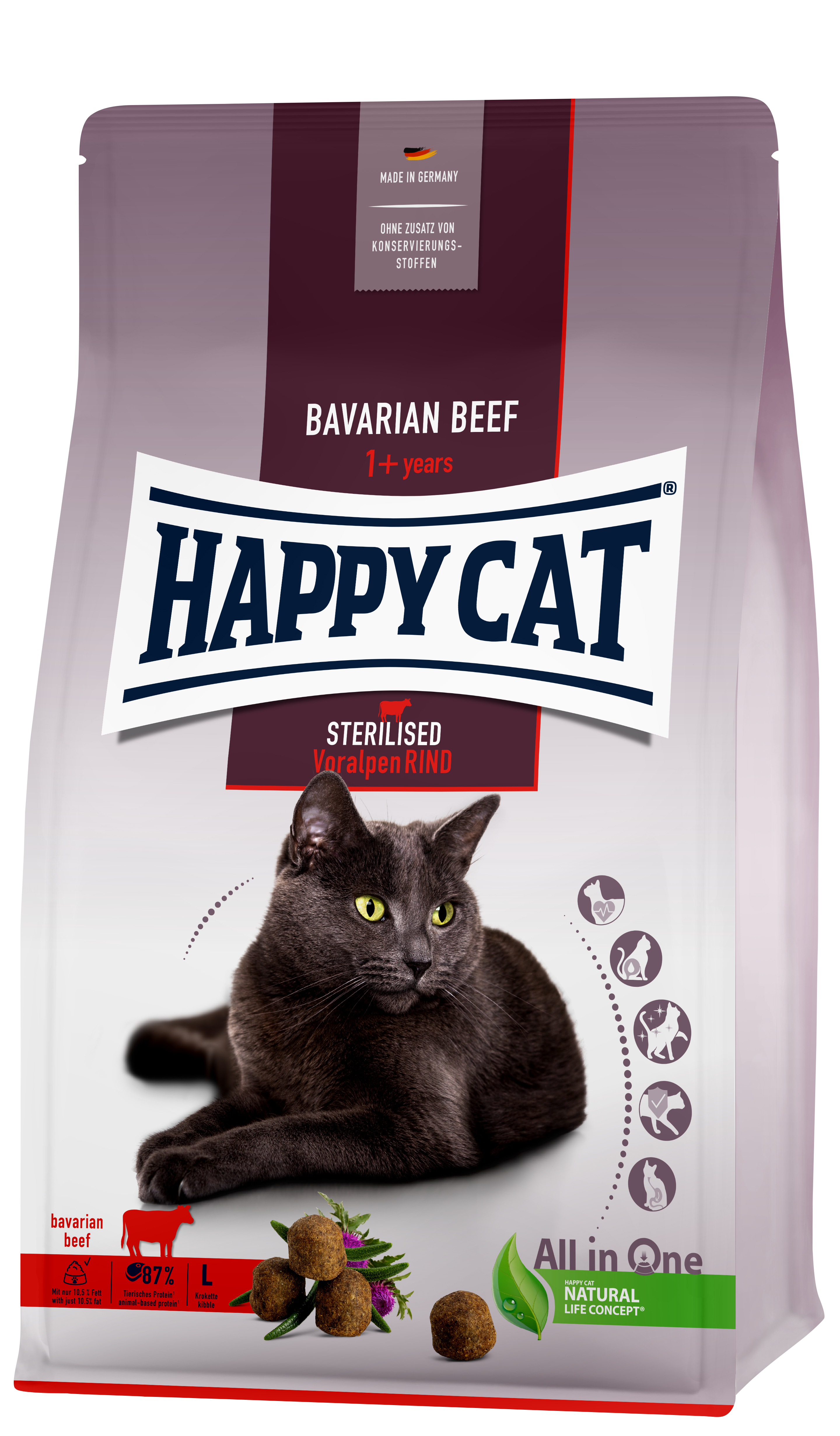 Сухой корм для кошек Happy Cat Sterilised, говядина, 4кг