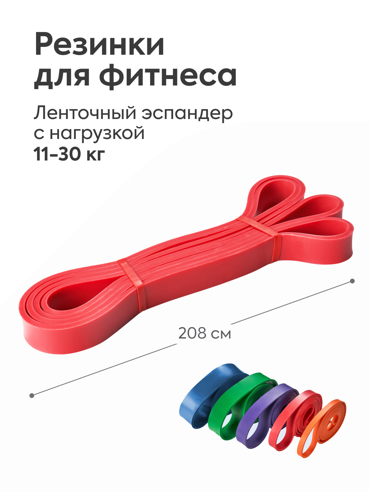 Силовая резинка для фитнеса латексная Namo красная 22 мм на 208 мм нагрузка от 11 кг