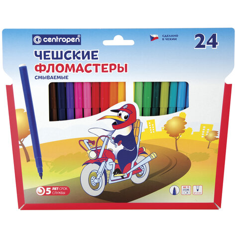 

Фломастеры 24 ЦВЕТА Centropen Пингвины, смываемые, 2 шт, Бежевый;бирюзовый;бордовый;голубой;желтый;зеленый;золотистый;коричневый;красный;оранжевый;розовый;серебристый;серый;синий;фиолетовый;фуксия;черный