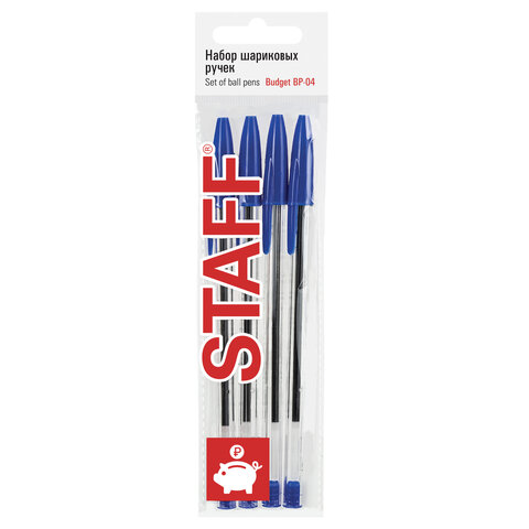 

Ручки шариковые Staff Basic Budget BP-04, Набор 4 штуки, синие, 143873, 24 шт