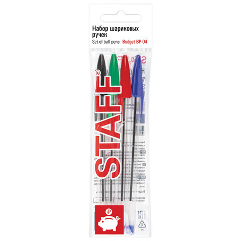 

Ручки шариковые Staff Basic Budget BP-04, Набор 4 ЦВЕТА, 143872, 24 шт