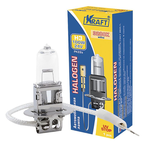 

Лампа автомобильная галогенная KRAFT KT 700009, H3, 24В, 100Вт, 3200К, 1шт, KT 700009
