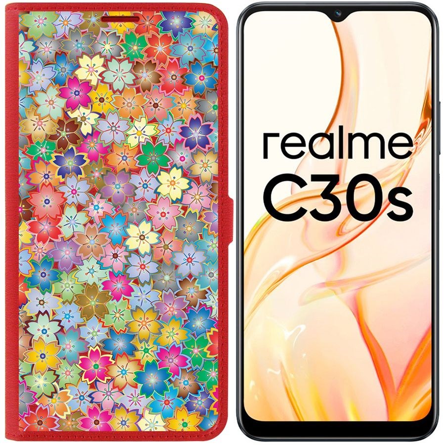 

Чехол-книжка Eco Book для Realme C30s Цветочный паттерн 4, Красный