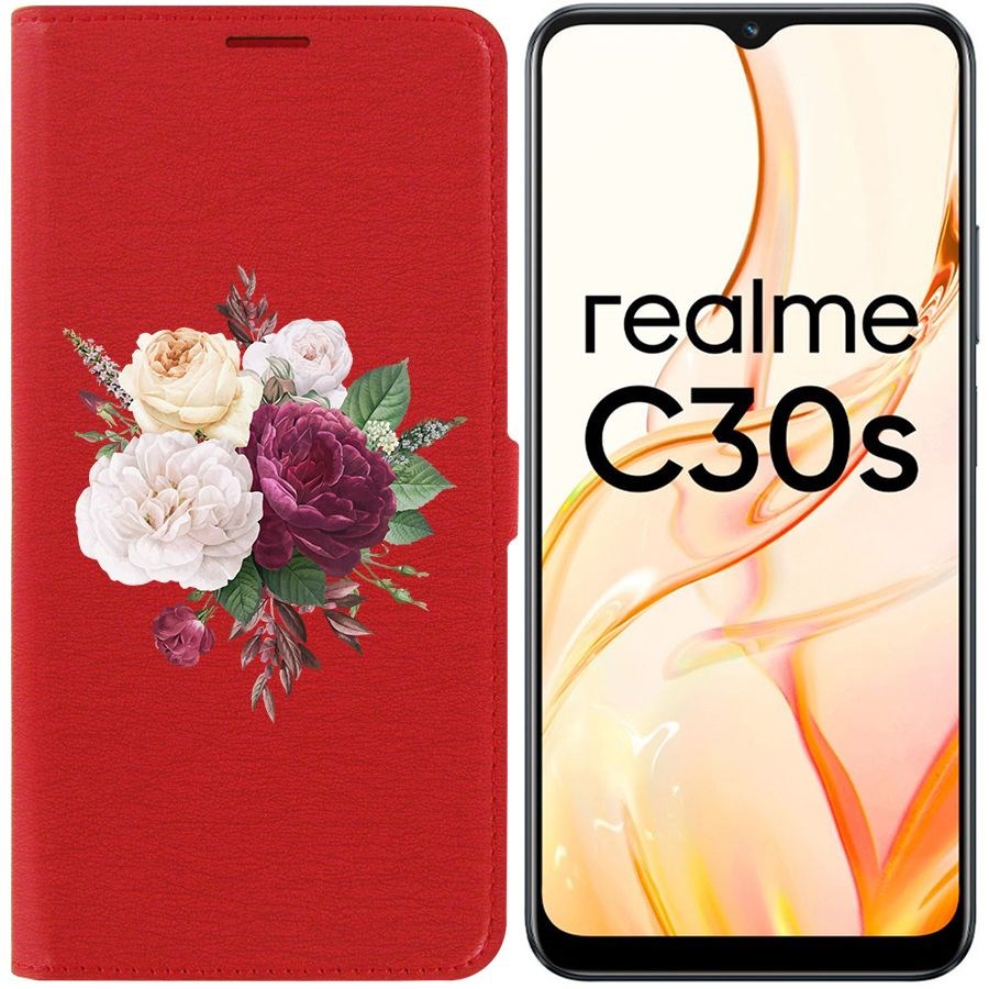 

Чехол-книжка Eco Book для Realme C30s Цветочная композиция, Красный