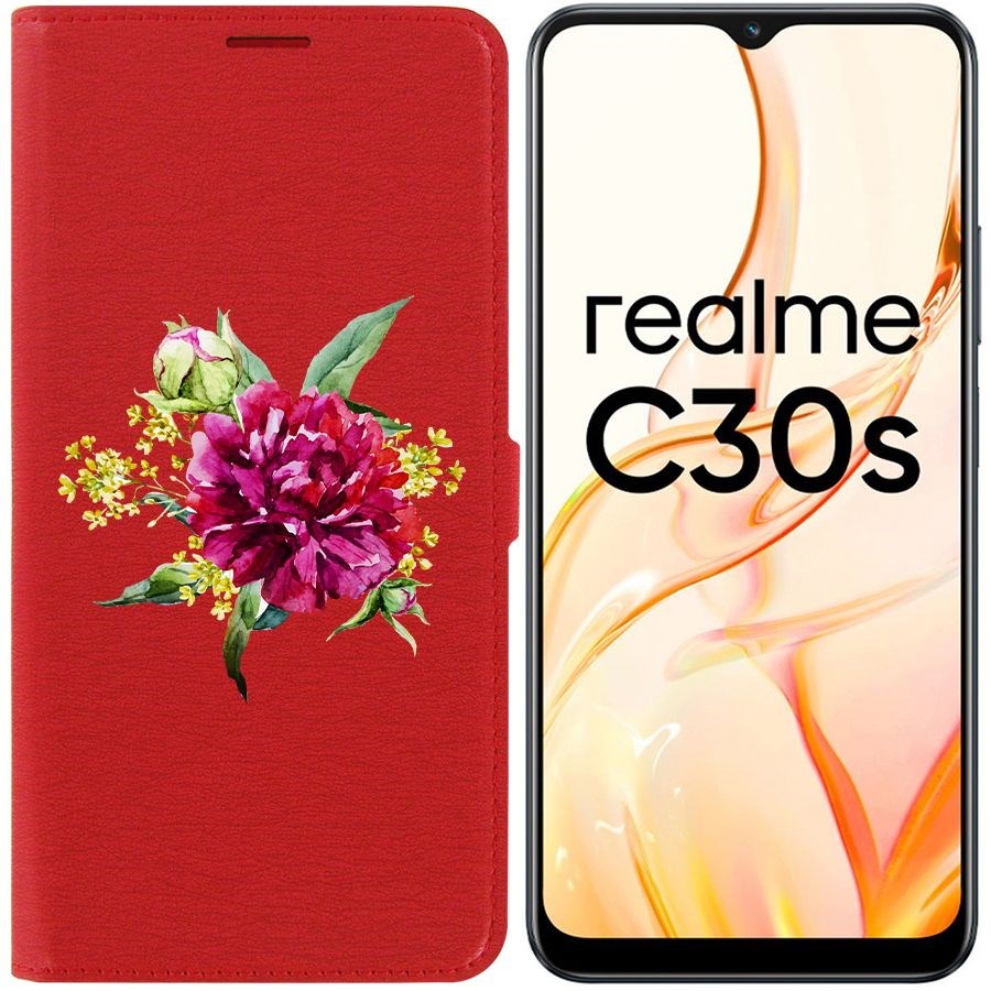 

Чехол-книжка Eco Book для Realme C30s Цветочная акварель, Красный