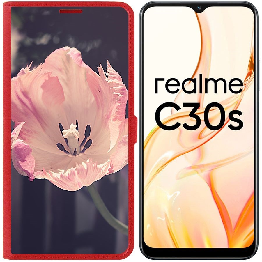 

Чехол-книжка Eco Book для Realme C30s Тюльпан, Красный