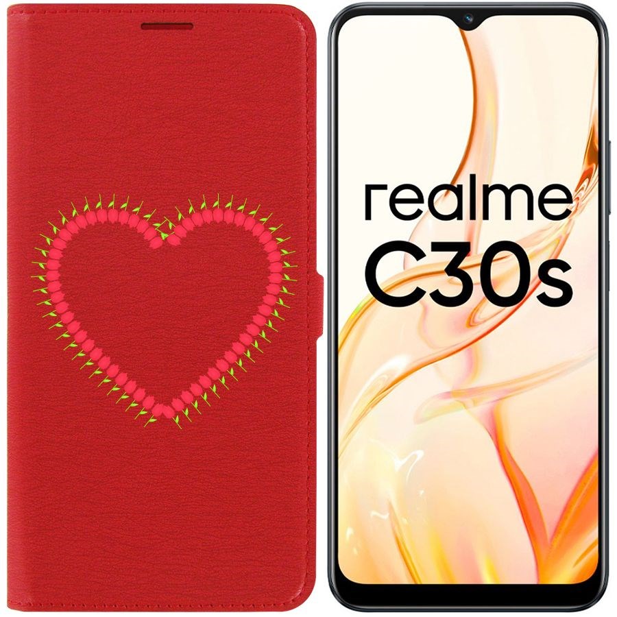 

Чехол-книжка Eco Book для Realme C30s Сердце из тюльпанов, Красный