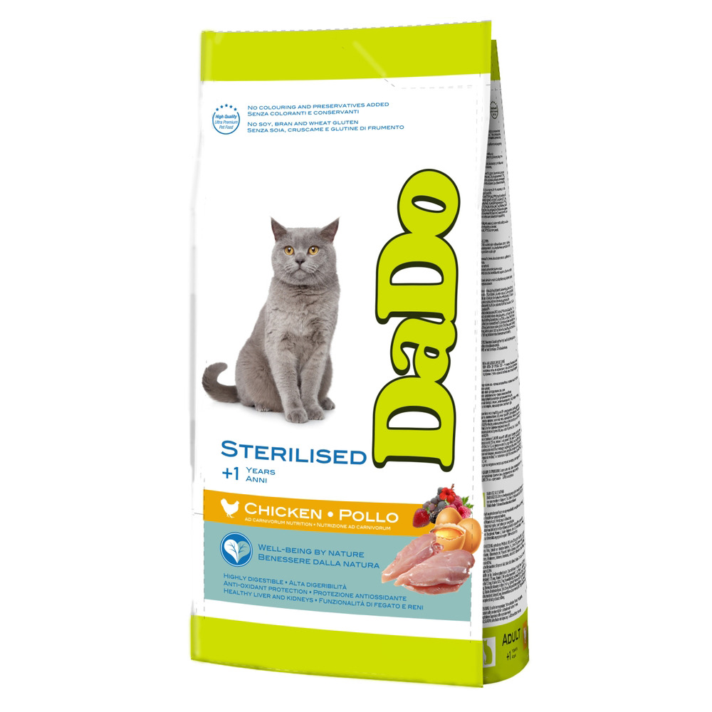 

Сухой корм для кошек Dado Cat Sterilised, для стерилизованных, с курицей, 10 кг