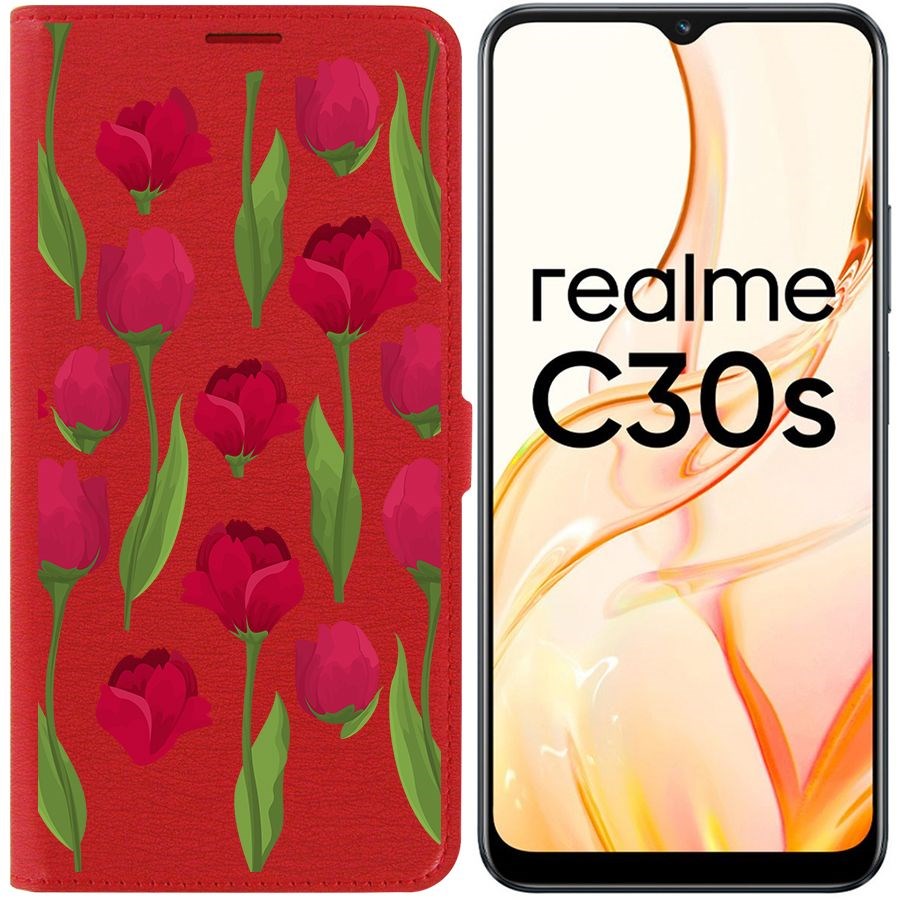 

Чехол-книжка Eco Book для Realme C30s Розы паттерн, Красный