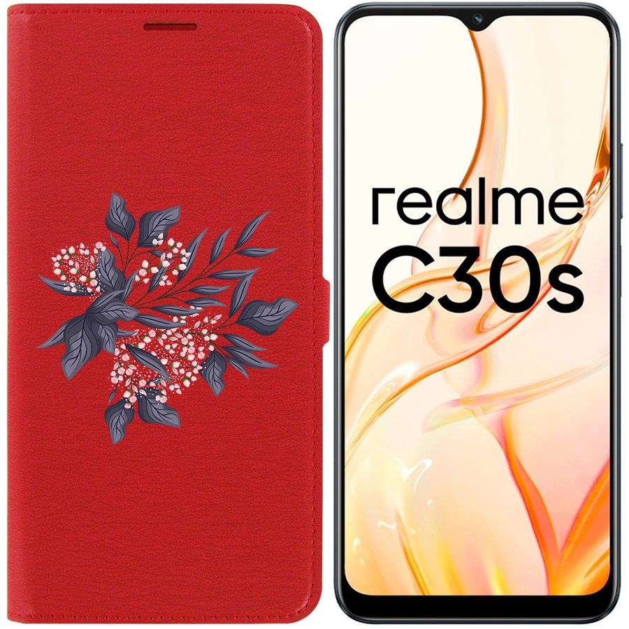 

Чехол-книжка Eco Book для Realme C30s Розовые бутоны, Красный