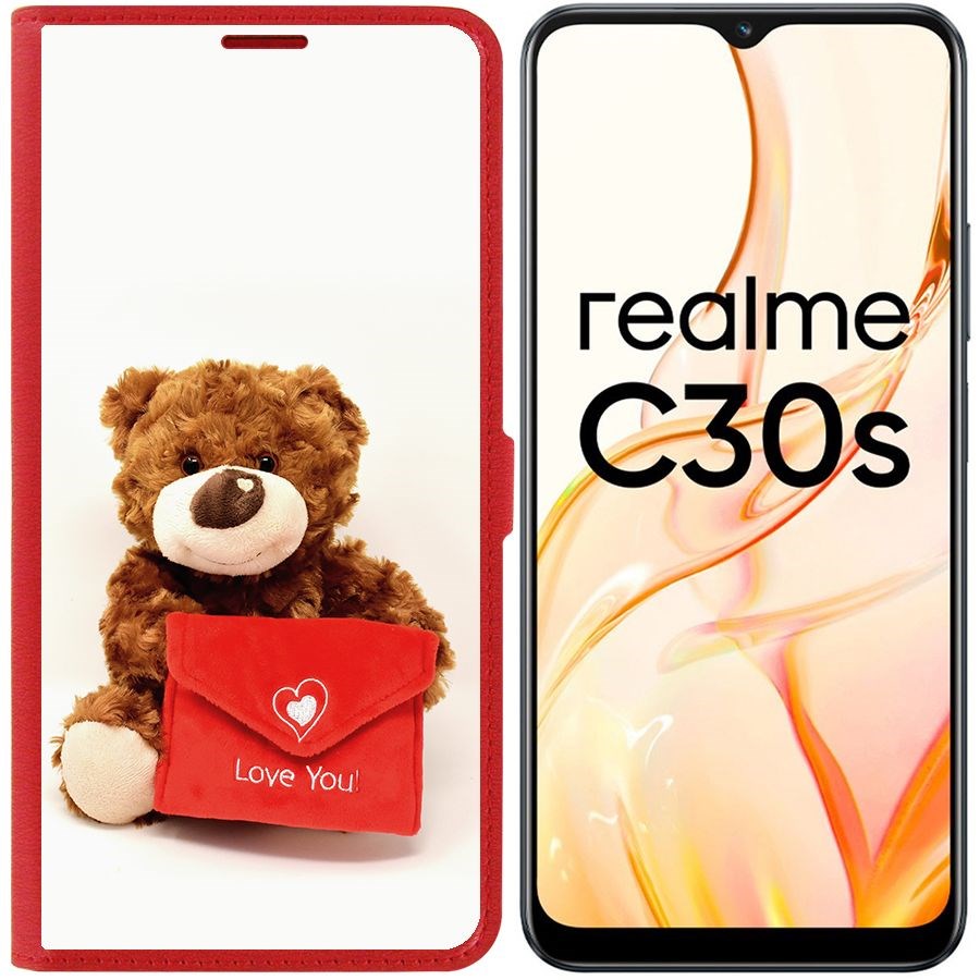 

Чехол-книжка Eco Book для Realme C30s Медвежонок тебя любит, Красный