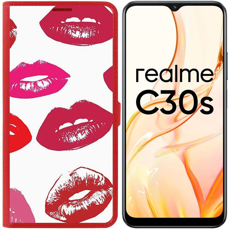 

Чехол-книжка Eco Book для Realme C30s Губы паттерн 2, Красный