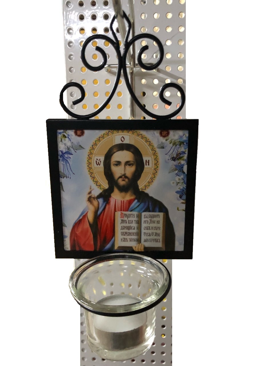 фото Подсвечник-лампада керамическая в металлическом обрамлении с иконой господь вседержитель cosy
