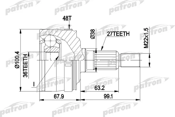 

ШРУС наружн к-кт 27x71.5x36 ABS:48T MERCEDES-BENZ: VITO 2.2CDI 99- с ABS 48 PATRON PCV1373