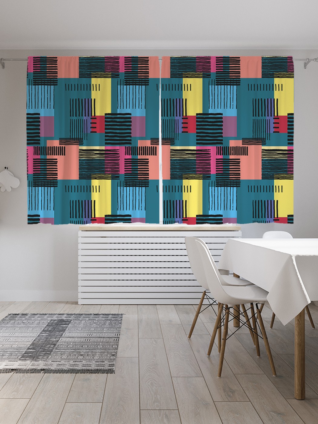 фото Шторы joyarty с фотопечатью "абстрактный пэчворк" из сатена, 290х180 см