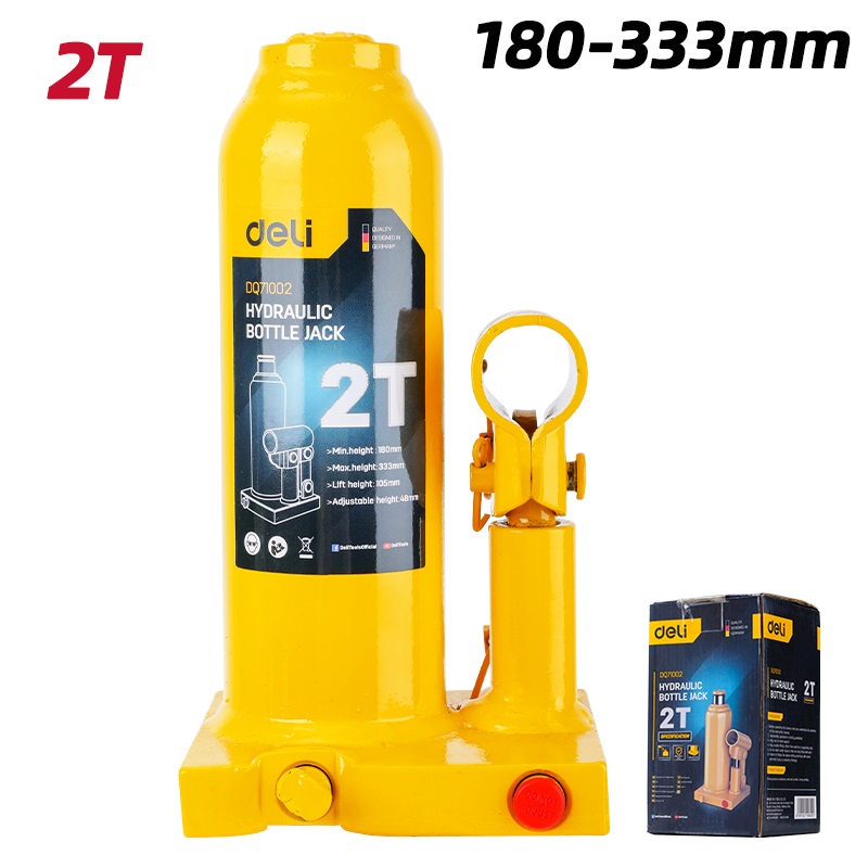 

Домкрат бутылочный гидравлический 2т Deli DQ71002 (высота подъема 180-333мм), DQ71002
