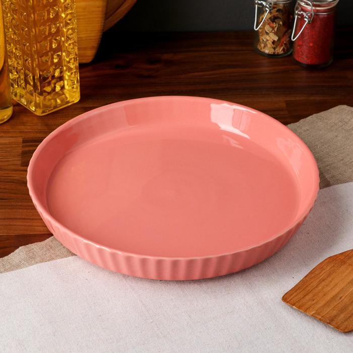 фото Форма для выпечки "круг", розовая, керамика, 26 см керамика ручной работы