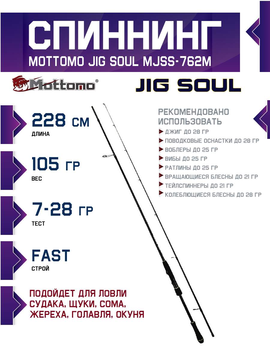 Спиннинг Mottomo Jig Soul MJSS-762M 228см7-28g 14987₽