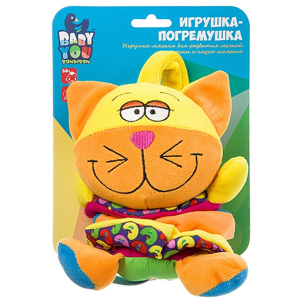 фото Мягкая игрушка-погремушка кот, 14 см bondibon