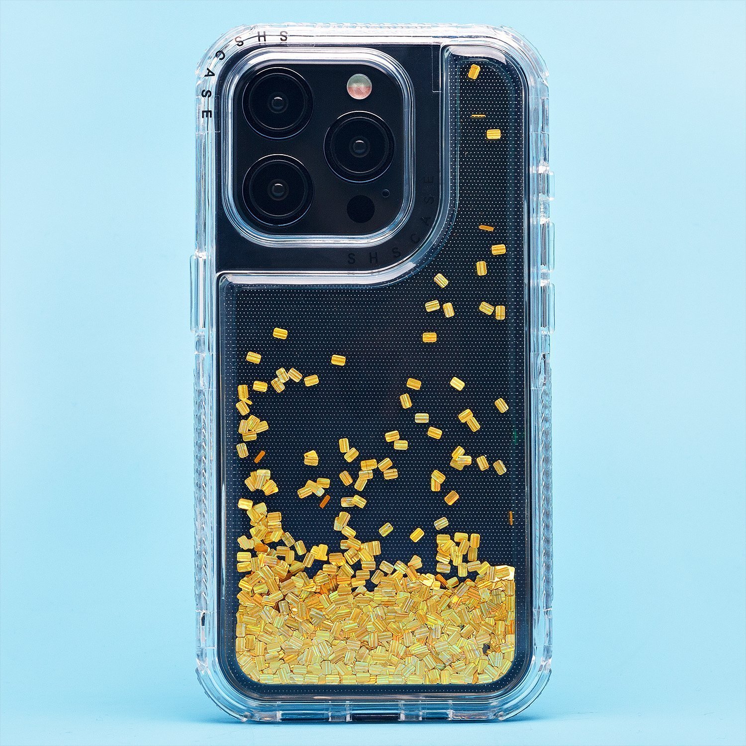 

Чехол для iPhone 15 Pro силиконовый с блестками 4 желтый
