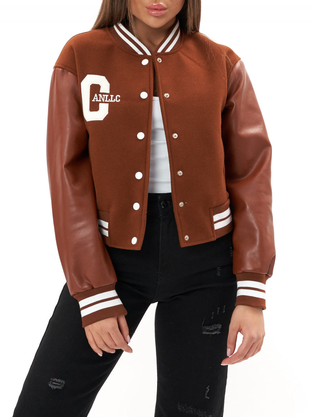 Кожаная куртка женская AD3610 коричневая XL NoBrand. Цвет: коричневый