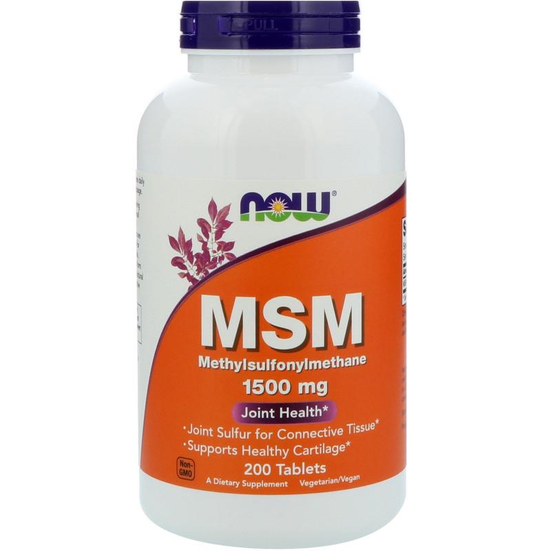Для суставов и связок МСМ метилсульфонилметан NOW MSM 1500 мг 200 таблеток