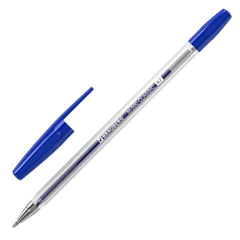

Ручка шариковая Brauberg M-500 CLASSIC, синяя, корпус прозрачный, 143444, 50 шт